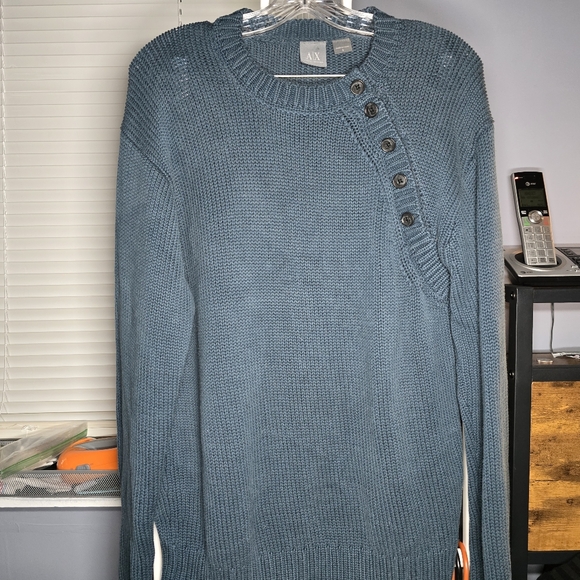 Vintage/Y2K Armani Exchange Sweater w/Chest Buttons-Mens LARGE-Blue Gray-Jumper - Picture 1 of 5